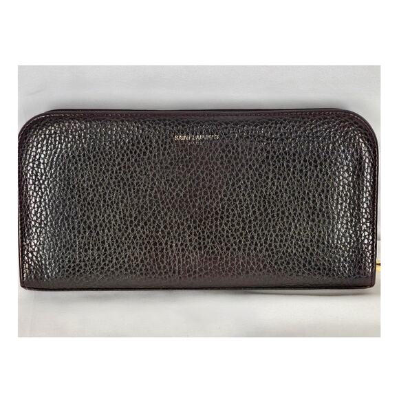 SAINT LAURENT PARIS DARK BROWN CONTINENTAL WALLET – GOLD ZIP – PEBBLED LEATHER - Picture 2 of 11